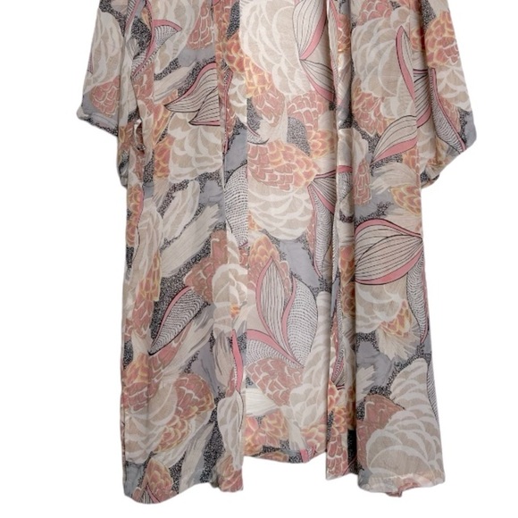 Anthropologie Pink/Tan Floral Kimono 3/4 Sleeve One Size - Picture 10 of 11